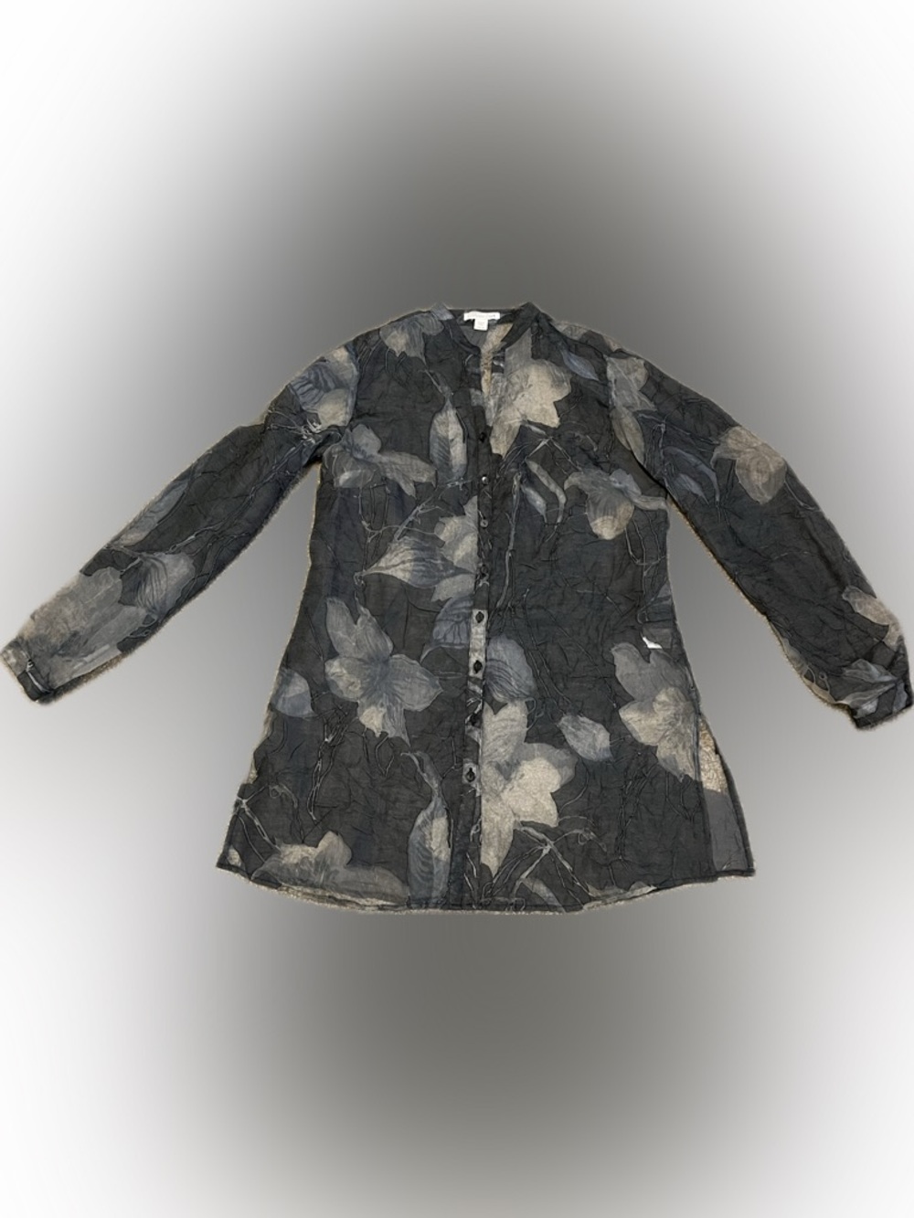 Coldwater Creek Black Floral Sheer Button-Front Tunic size S